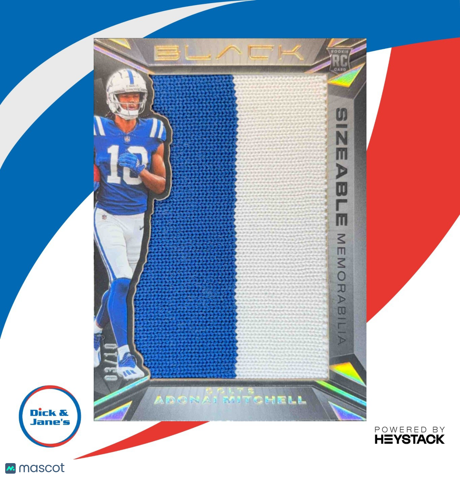 2024 Panini Black Adonai Mitchell Sizeable Rookie Memorabilia Gold 3/10 Auto