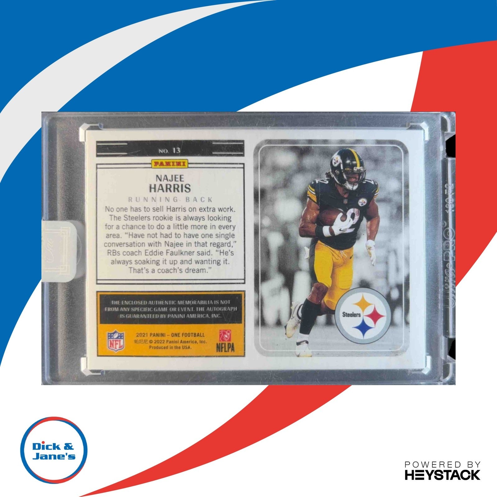 2021 Panini One Najee Harris Blue 4/75 #13 RC Auto Pittsburgh Steelers