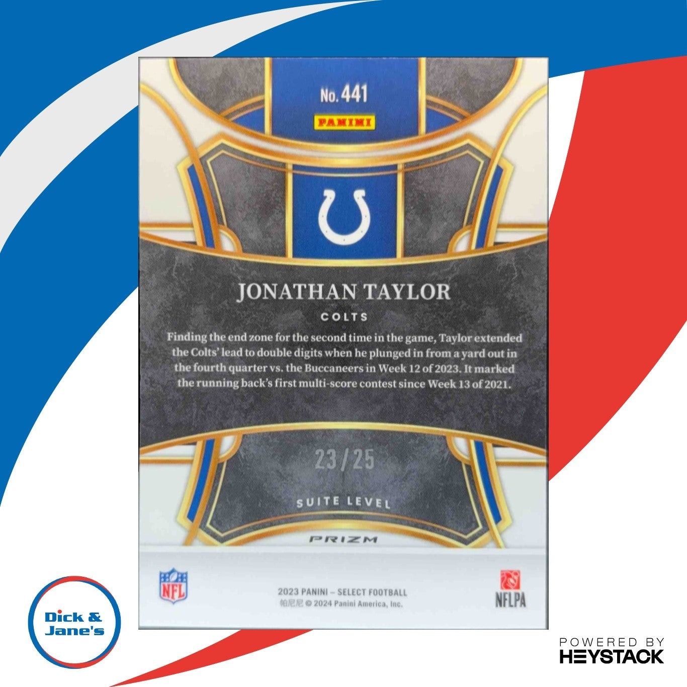 2023 Panini Select Jonathan Taylor Blue Disco Prizms 23/25 #441 Suite Colts