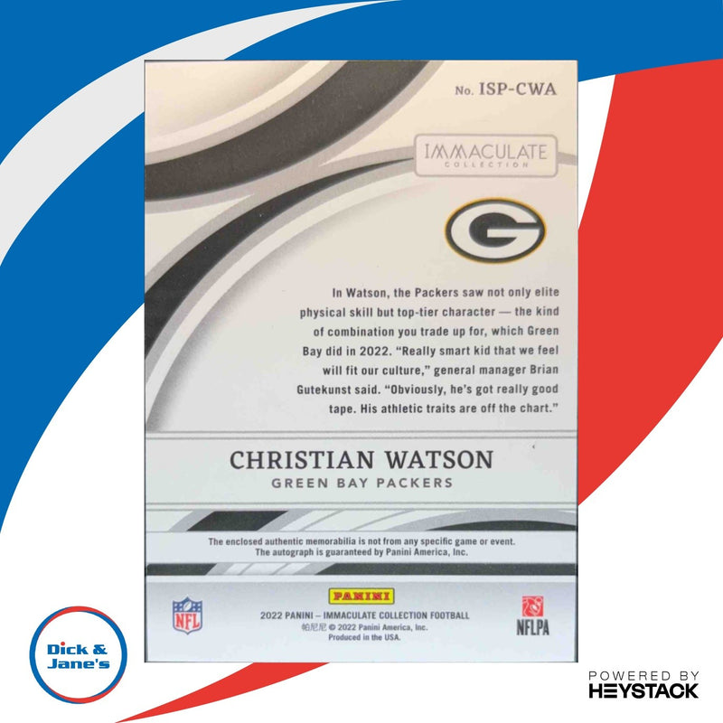 2022 Immaculate Collection Christian Watson Signature Patches Rookie /99 Auto RC