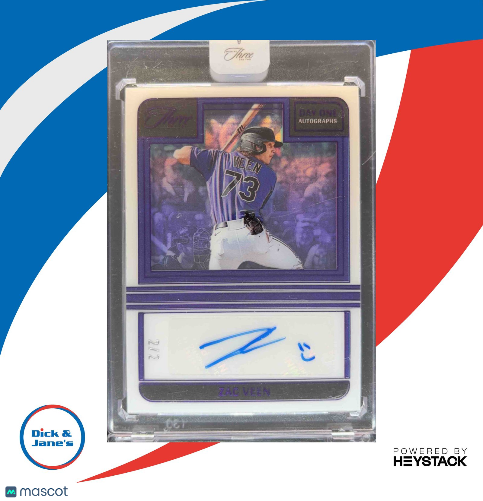 2023 Panini Three and Two Zac Veen Day RC One Auto Strikes 2/2 Colorado Rockies