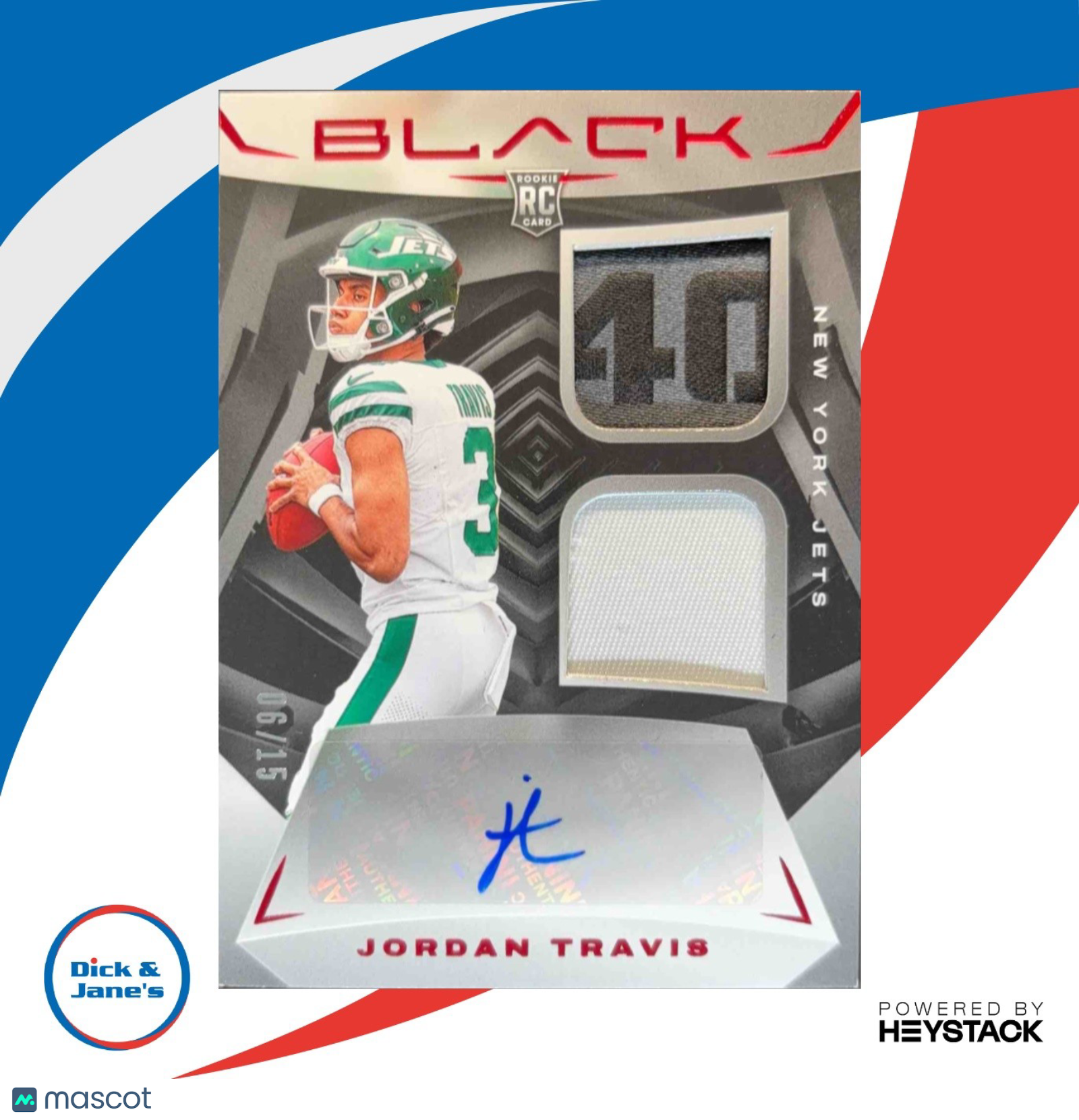 2024 Panini Black Jordan Travis Rookie Signature Material Ruby /15 RC Auto