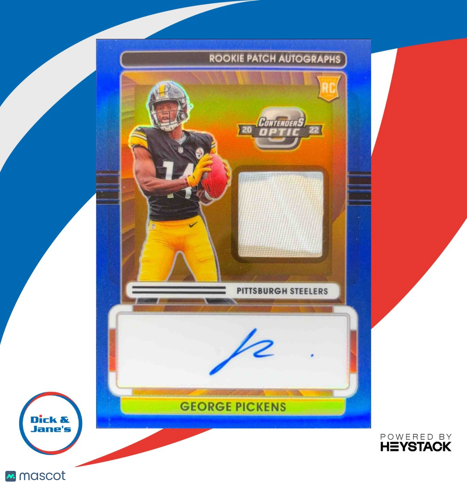 2022 Contenders Optic George Pickens Rookie Patch Auto Blue 49/50 RC Steelers