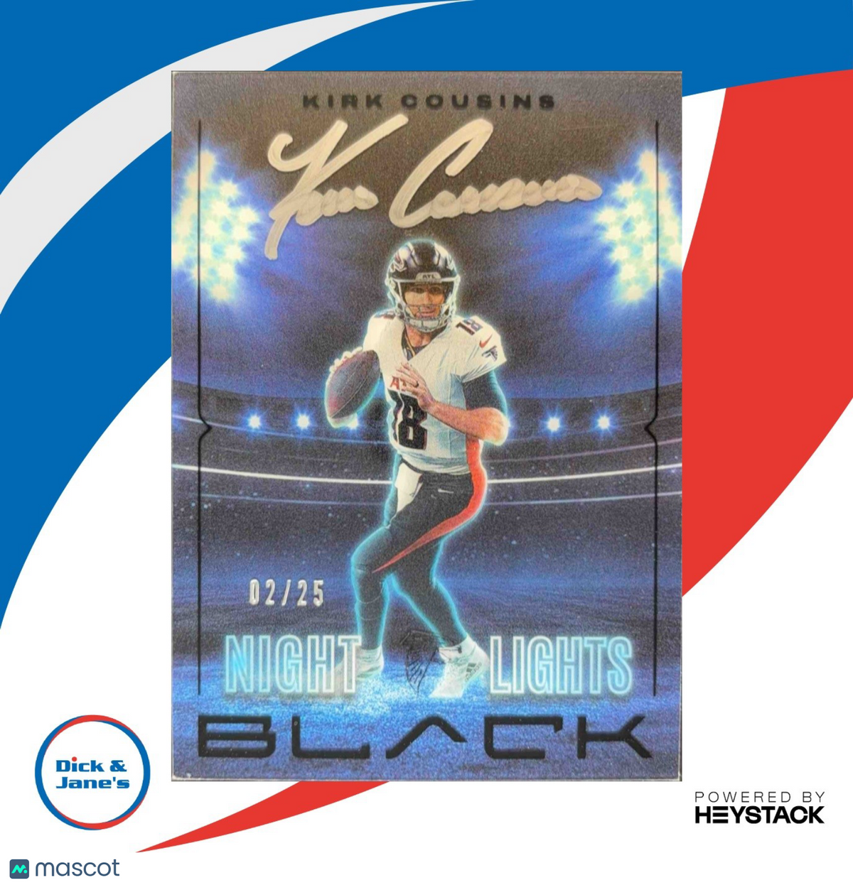 2024 Panini Black Kirk Cousins Night Lights Signatures 2/25 Auto Atlanta Falcons