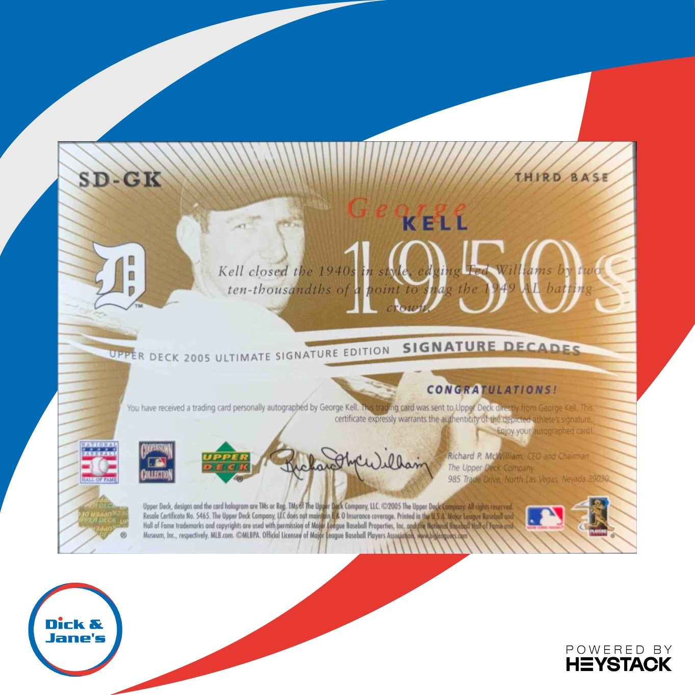 2005 Ultimate Signature Decades #GK George Kell Autograph Detroit Tigers