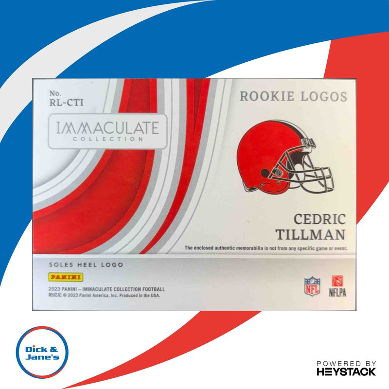 2023 Panini Immaculate Collection Cedric Tillman Rookie Soles Brand Logo 1/1 RC
