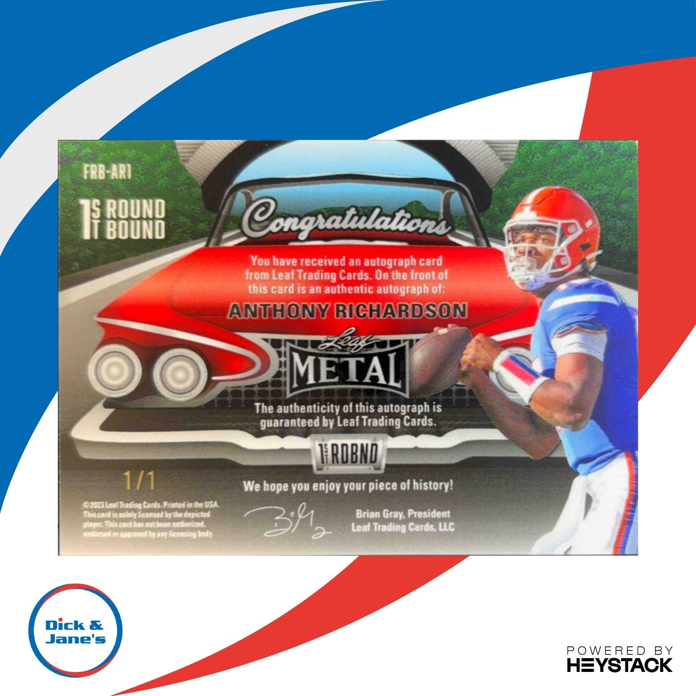 2023 Leaf Metal Draft Anthony Richardson First Round Bound Auto Crystal Blue 1/1