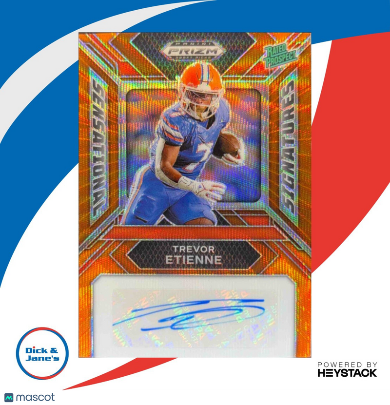 2024 Prizm Draft Picks Trevor Etienne Sensational Signature Orange Wave /75 Auto