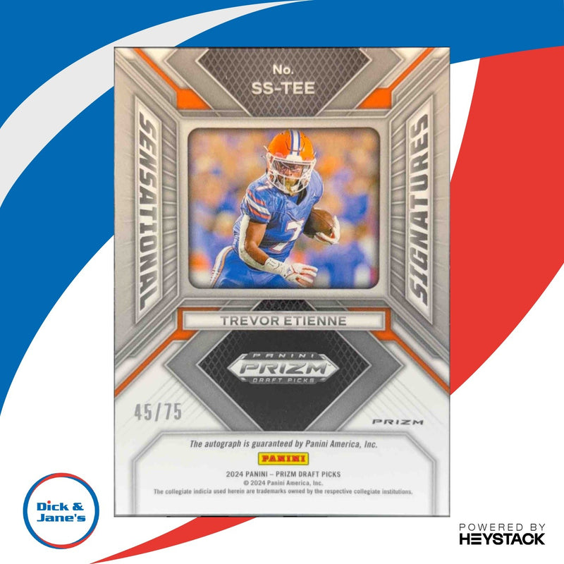 2024 Prizm Draft Picks Trevor Etienne Sensational Signature Orange Wave /75 Auto