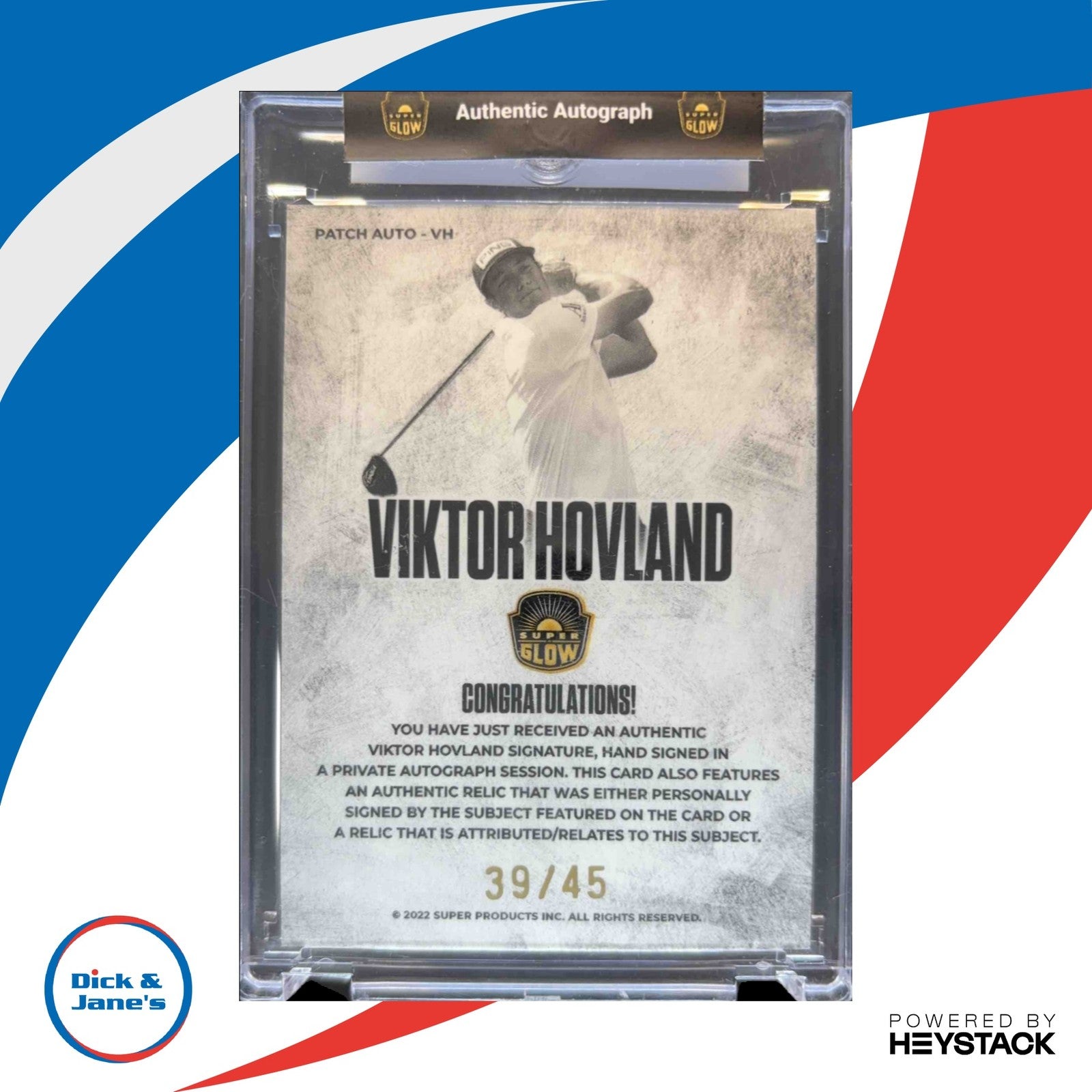 2022 Super Glow Patch Autographs #VH Viktor Hovland /45 1st Ever Card