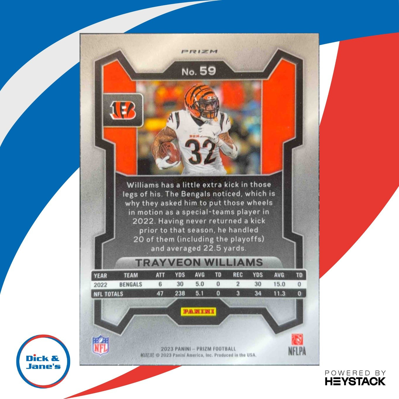 2023 Panini Prizm Trayveon Williams Black and White Checker Cincinnati Bengals