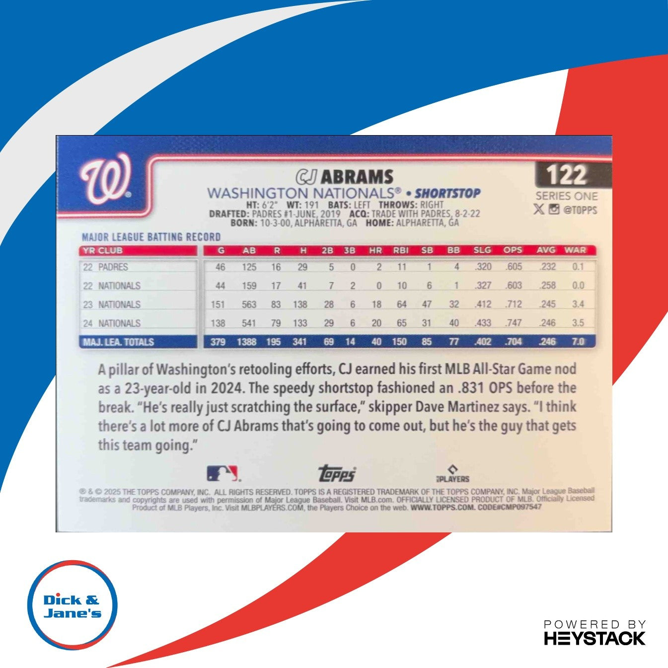 2025 Topps CJ Abrams Sandglitter #122 Washington Nationals