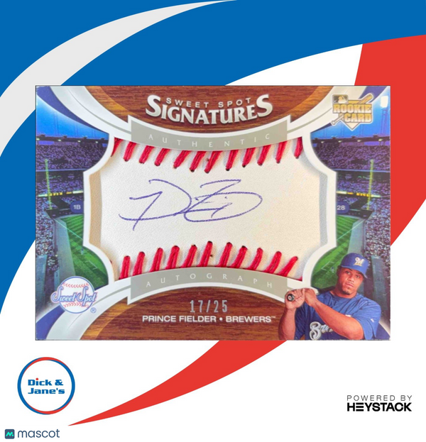 2006 Upper Deck Sweet Spot Prince Fielder Signatures Red Stitch Blue Ink /25