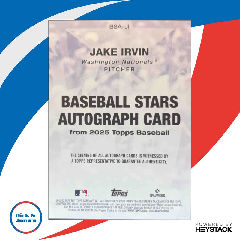 2025 Topps Jake Irvin Baseball Stars Auto