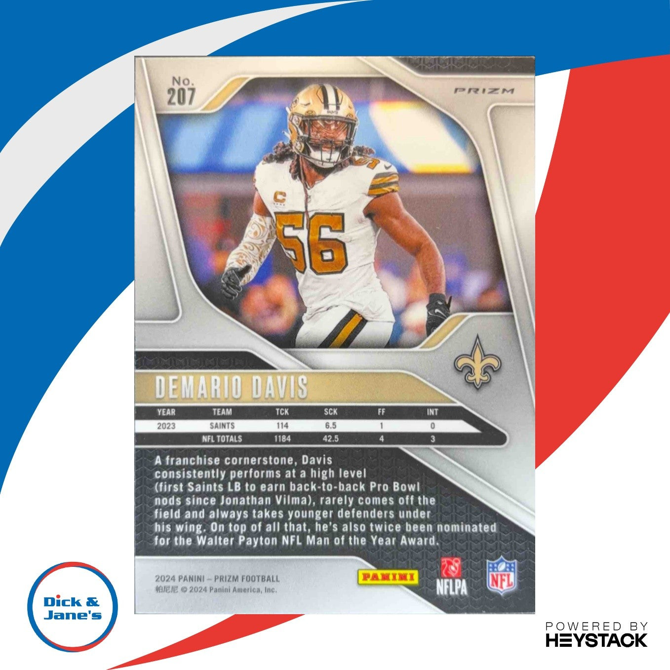 2024 Panini Prizm Demario Davis Black and White Checker #207 New Orleans Saints