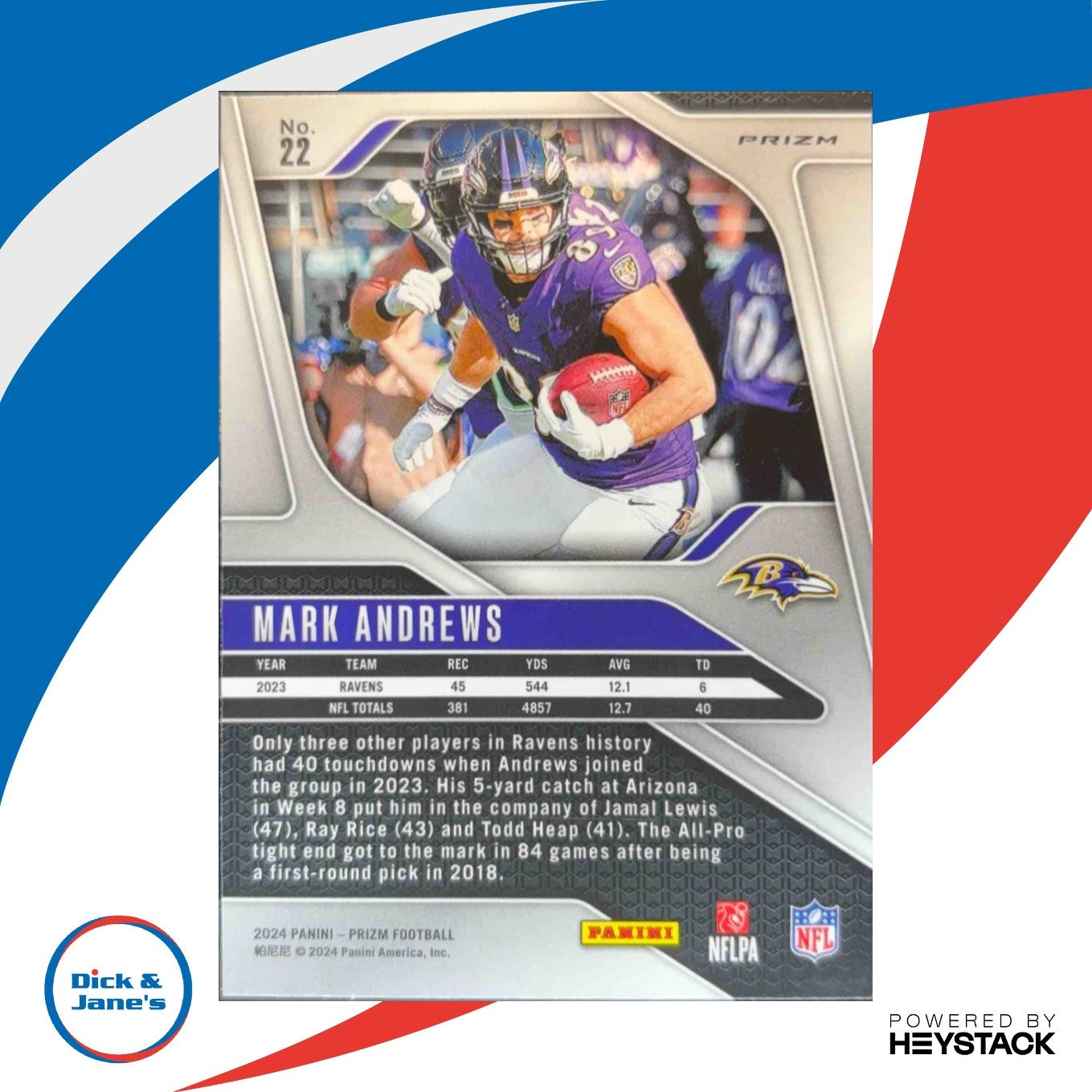 2024 Panini Prizm Mark Andrews Black and White Checker #22 Baltimore Ravens
