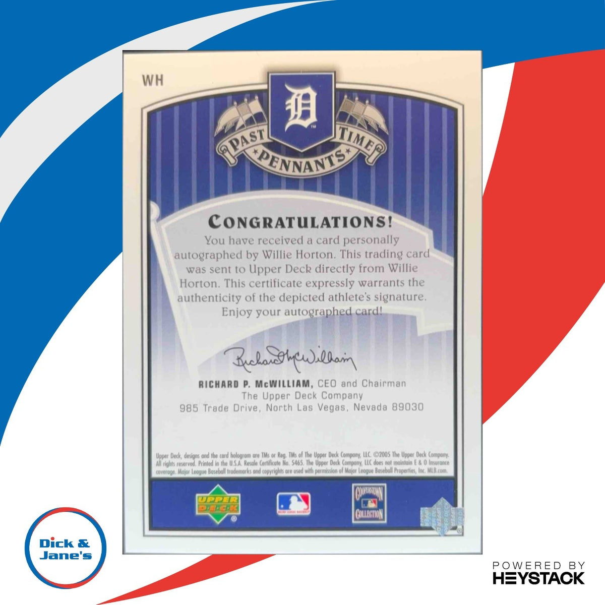 2005 Upper Deck Past Time Pennants Willie Horton Signatures Bronze Auto Tigers