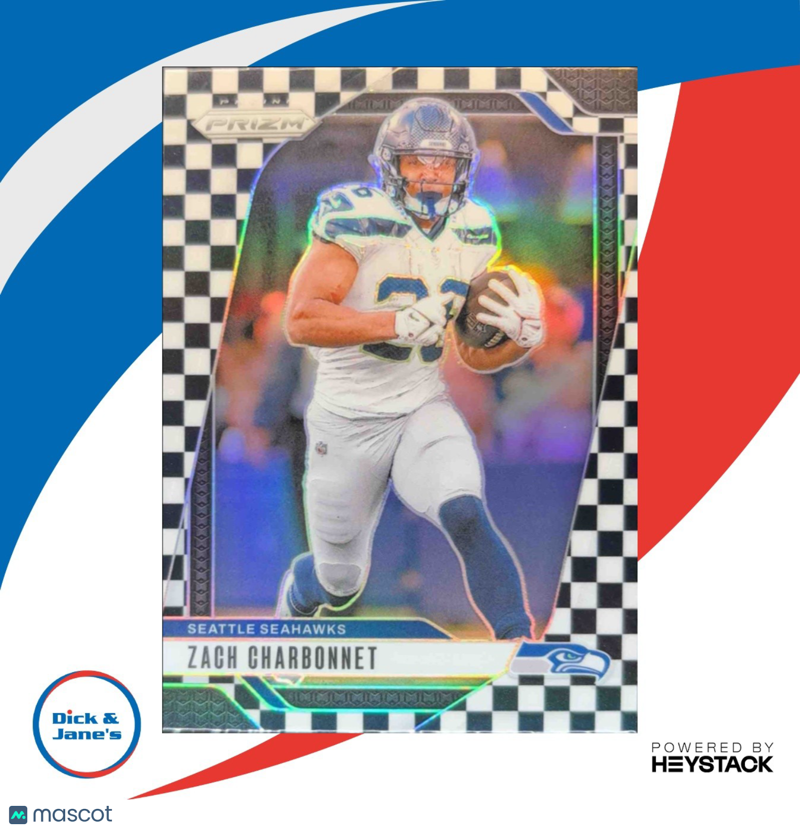 2024 Panini Prizm Zach Charbonnet Black and White Checker #264 Seattle Seahawks