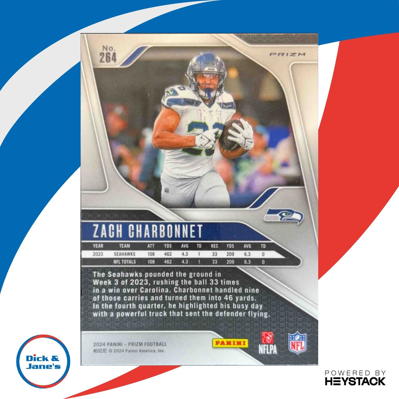 2024 Panini Prizm Zach Charbonnet Black and White Checker #264 Seattle Seahawks