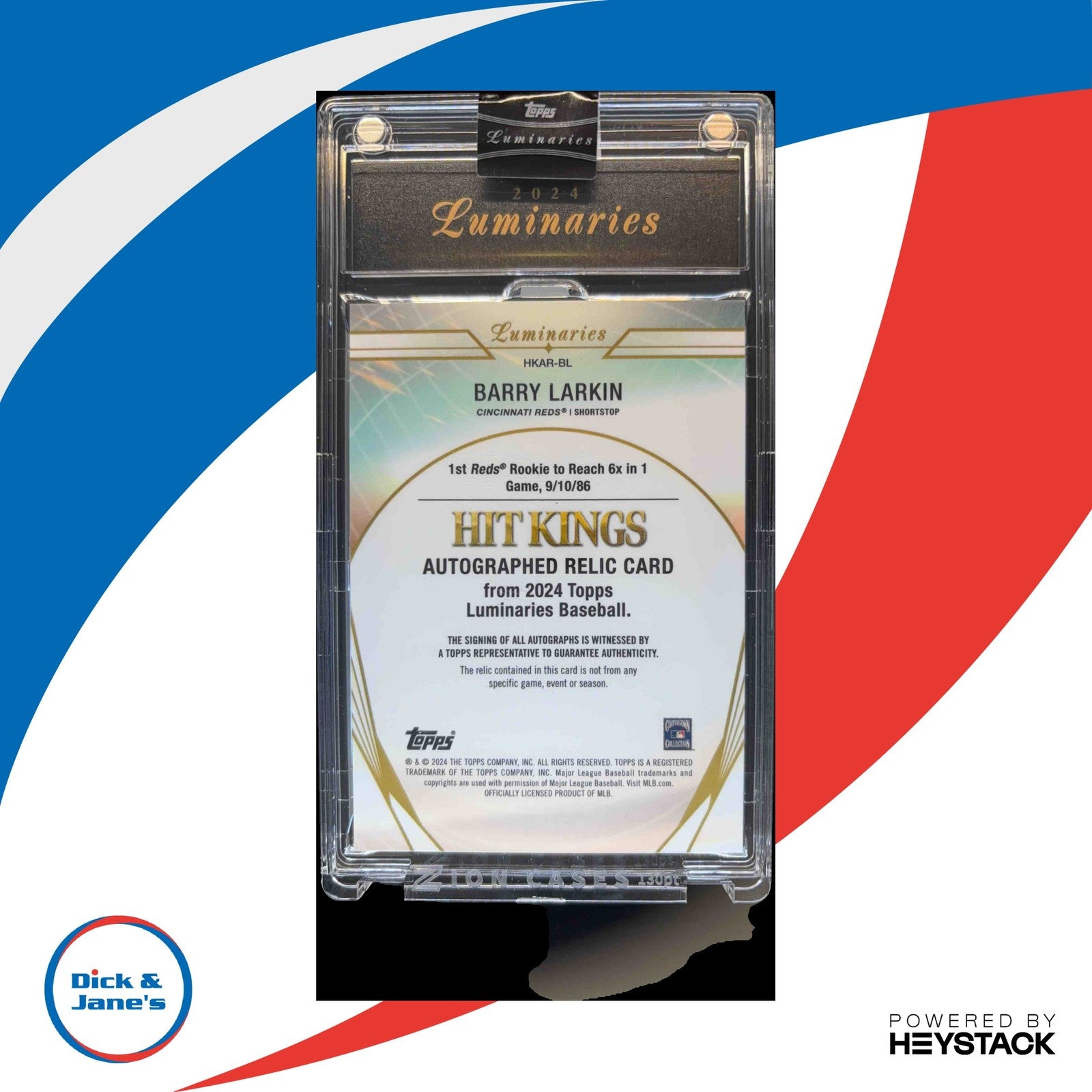 2024 Topps Luminaries Hit Kings Autograph Relics Barry Larkin /15 Cincinnati