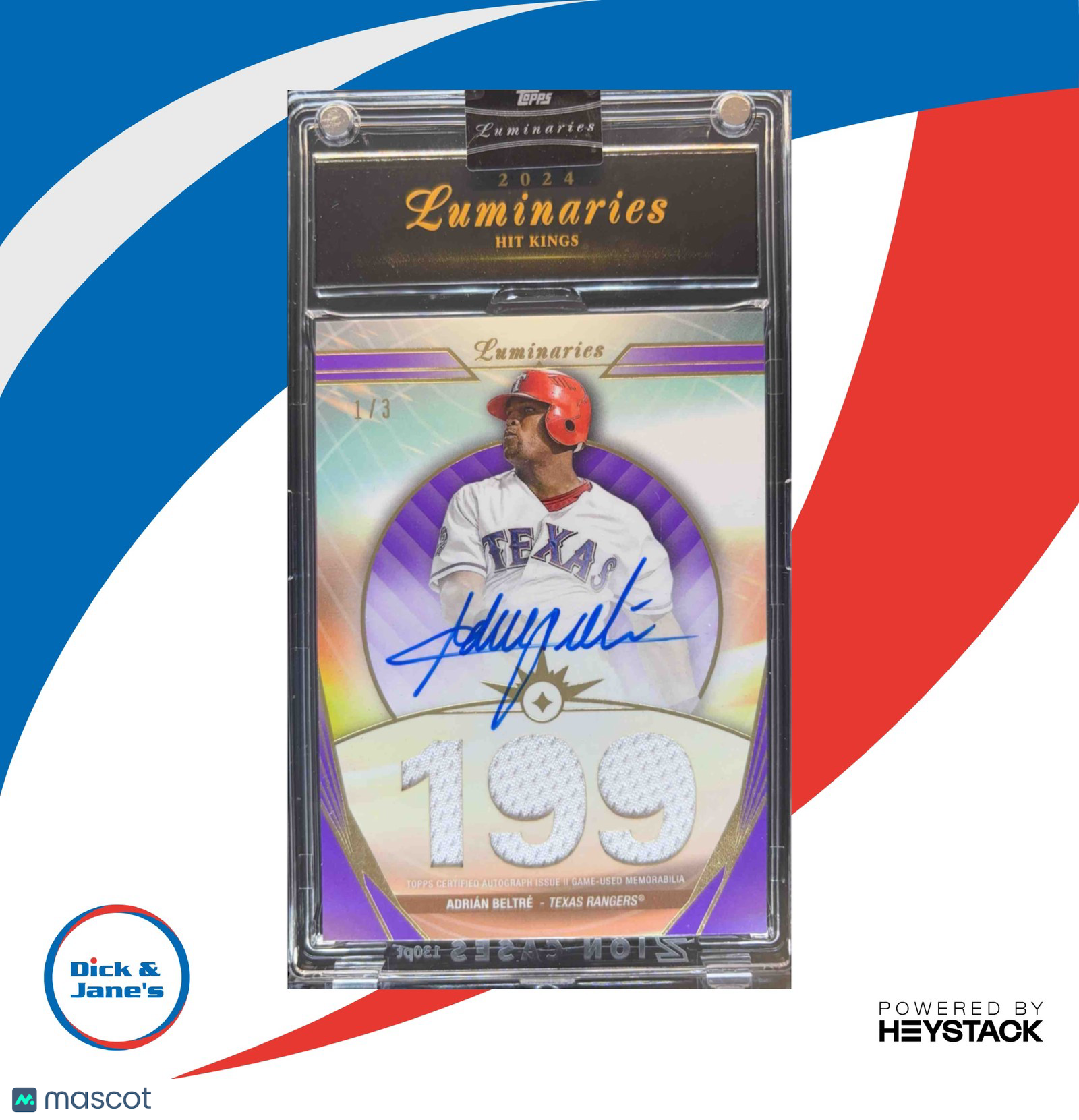 2024 Topps Luminaries Adrian Beltre Hit Kings Auto Relics Purple 1/3 Rangers
