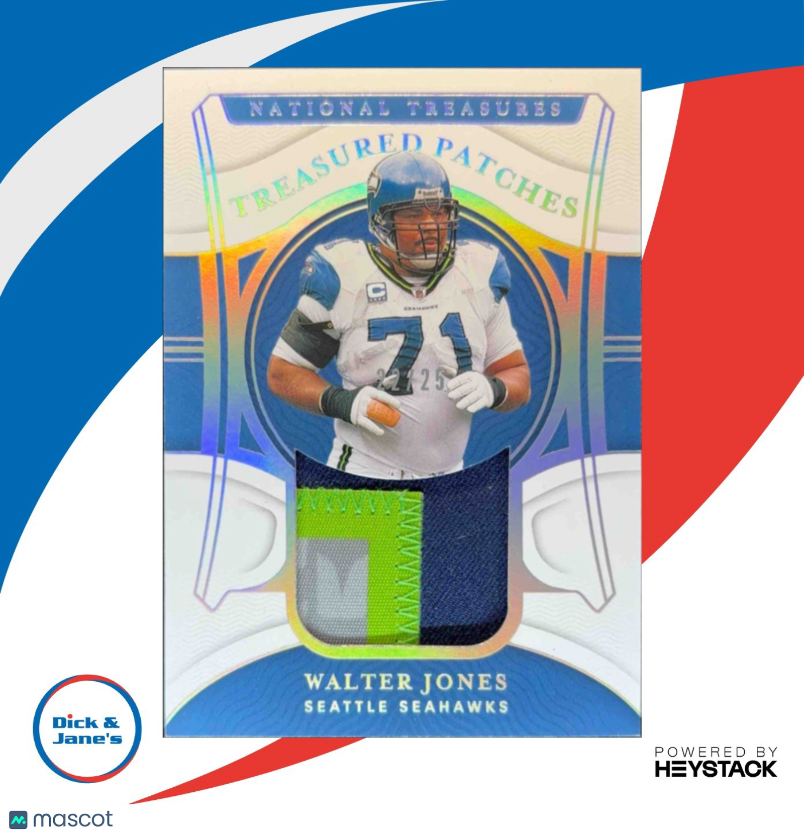 2021 National Treasures Walter Jones Treasured Patches Holo Silver 22/25 Seattle