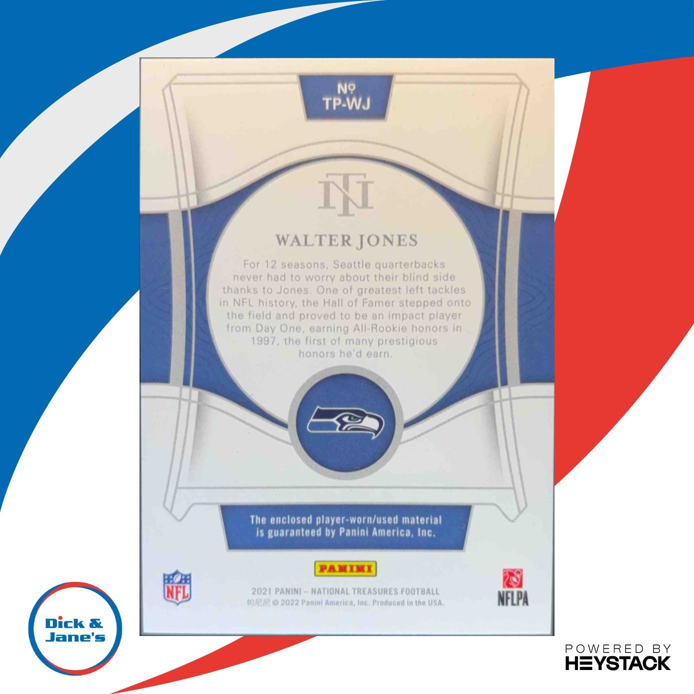 2021 National Treasures Walter Jones Treasured Patches Holo Silver 22/25 Seattle