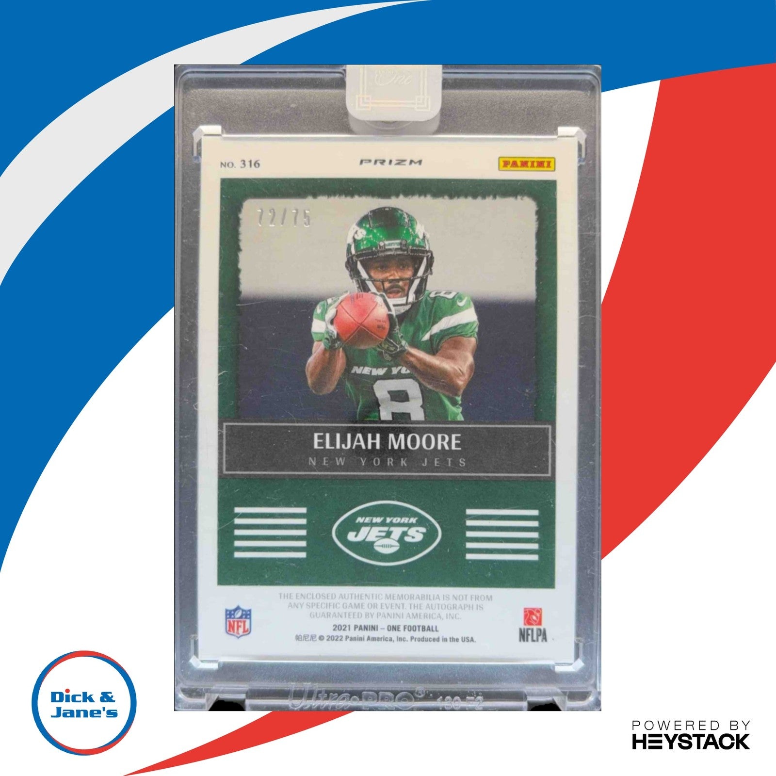 2021 Panini One Elijah Moore 72/75 #316 RC Auto New York Jets