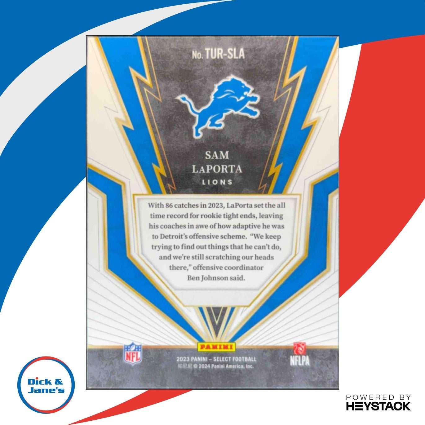 2023 Panini Select Sam LaPorta Turbocharged #TUR-SLA RC Detroit Lions