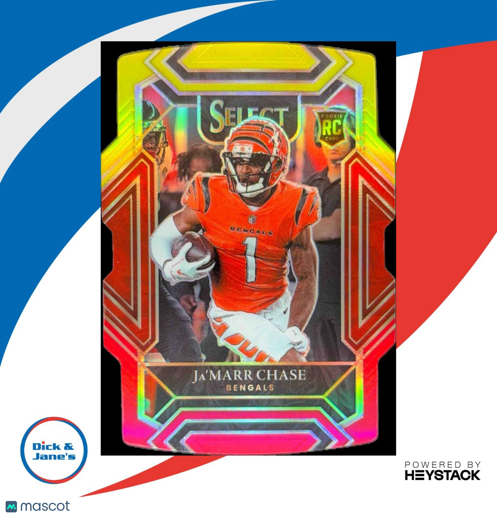 2021 Select Ja'Marr Chase Red and Yellow Prizm Die Cut #247 Club RC Bengals