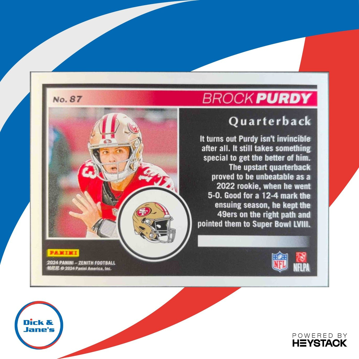 2024 Panini Zenith Brock Purdy Gold Red Zone 10/10 #87