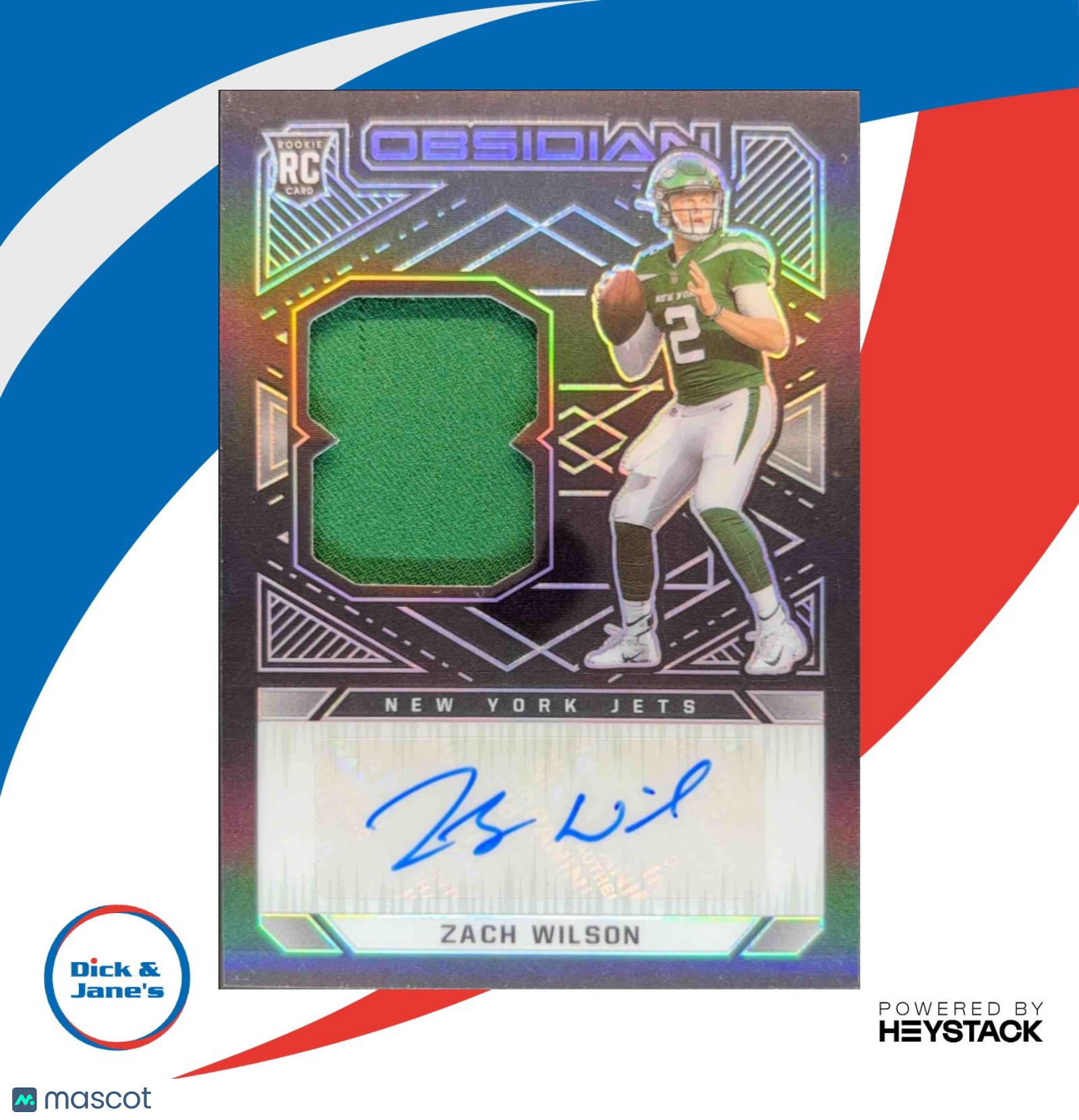 2021 Panini Obsidian Zach Wilson /100 #202 Memorabilia Auto RC New York Jets