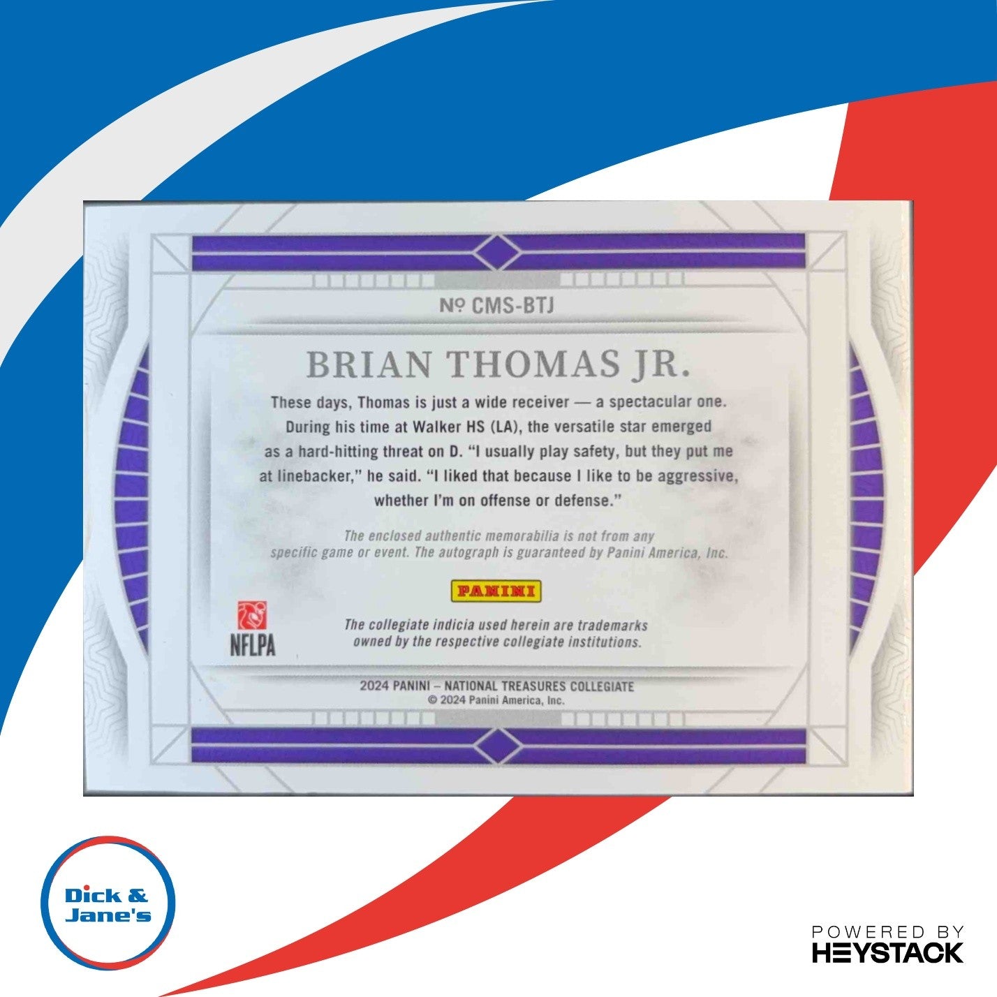 2024 National Treasures Collegiate Brian Thomas Jr. Signature Booklet Blue /75