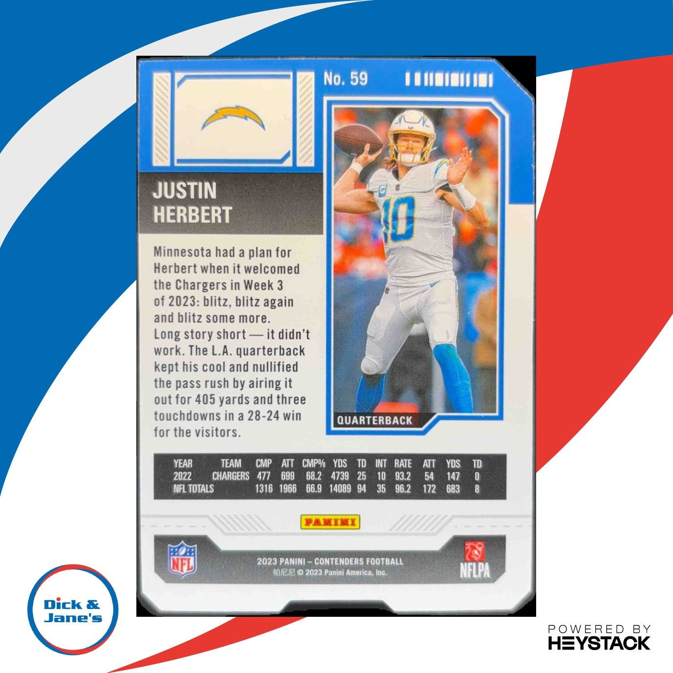 2023 Panini Contenders Justin Herbert Season Ticket Stub 1/10 #59 Chargers Rare!