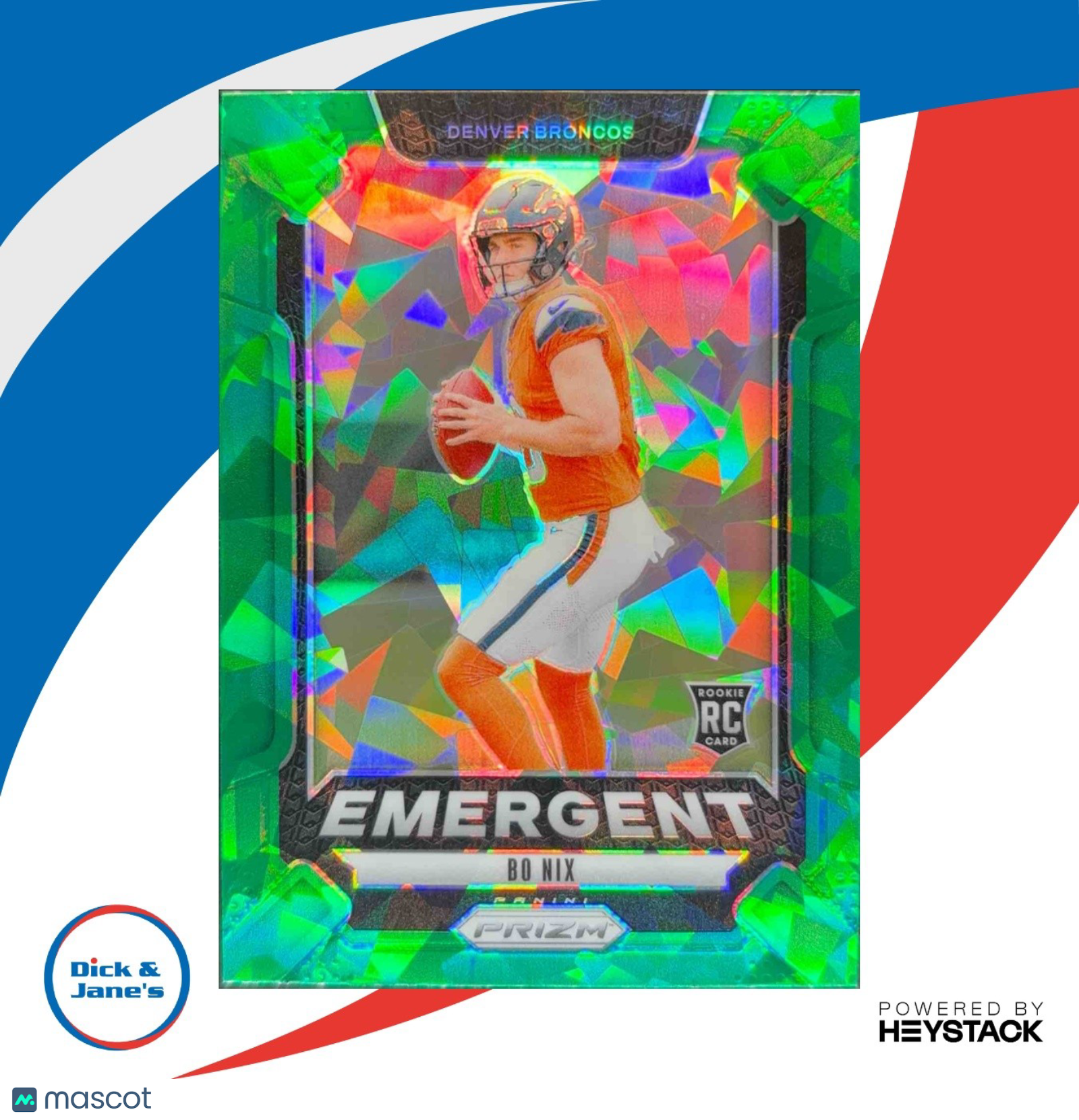 2024 Panini Prizm Bo Nix Emergent Green Ice #3 RC Denver Broncos