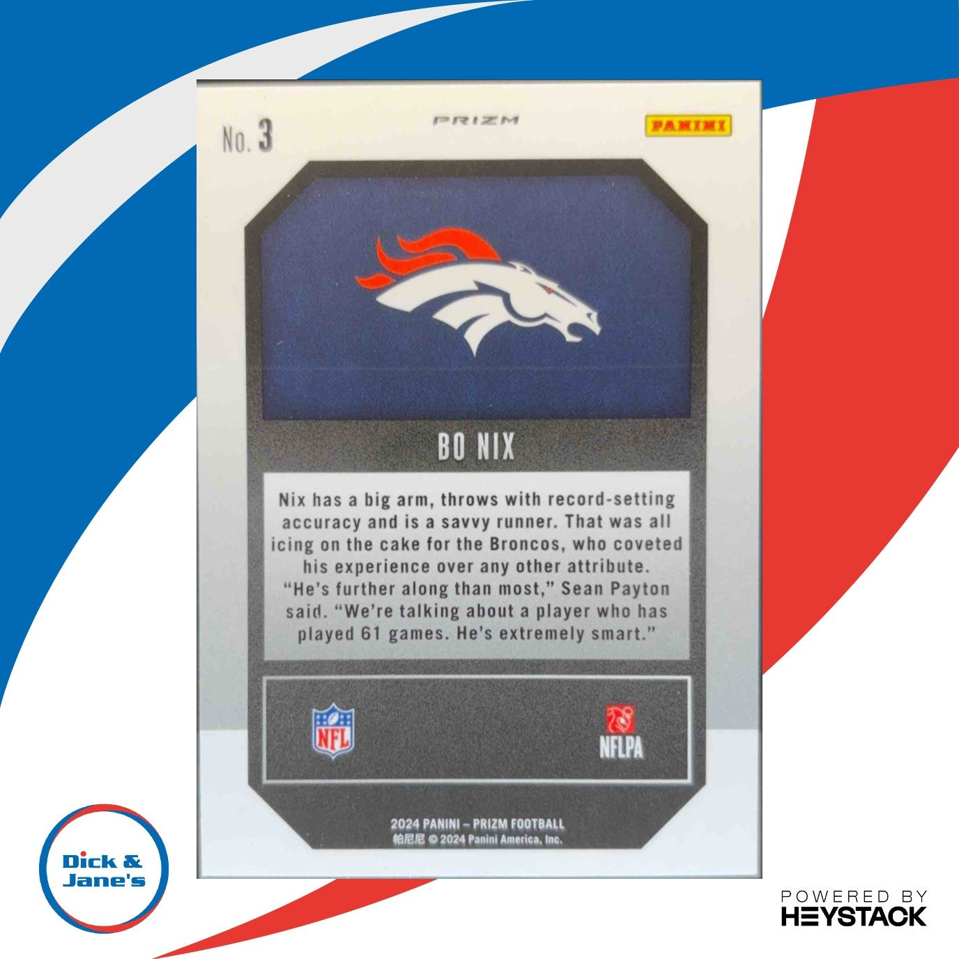 2024 Panini Prizm Bo Nix Emergent Green Ice #3 RC Denver Broncos