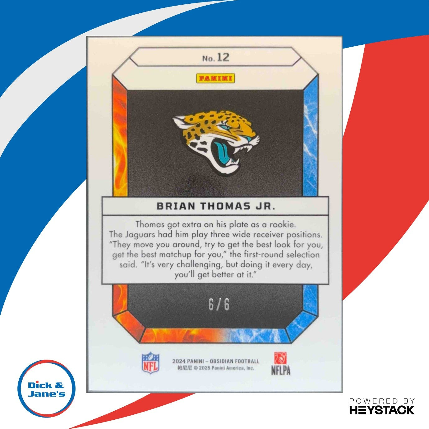 2024 Panini Obsidian Brian Thomas Jr. Fire and Ice Jade 6/6 Jaguars Rookie