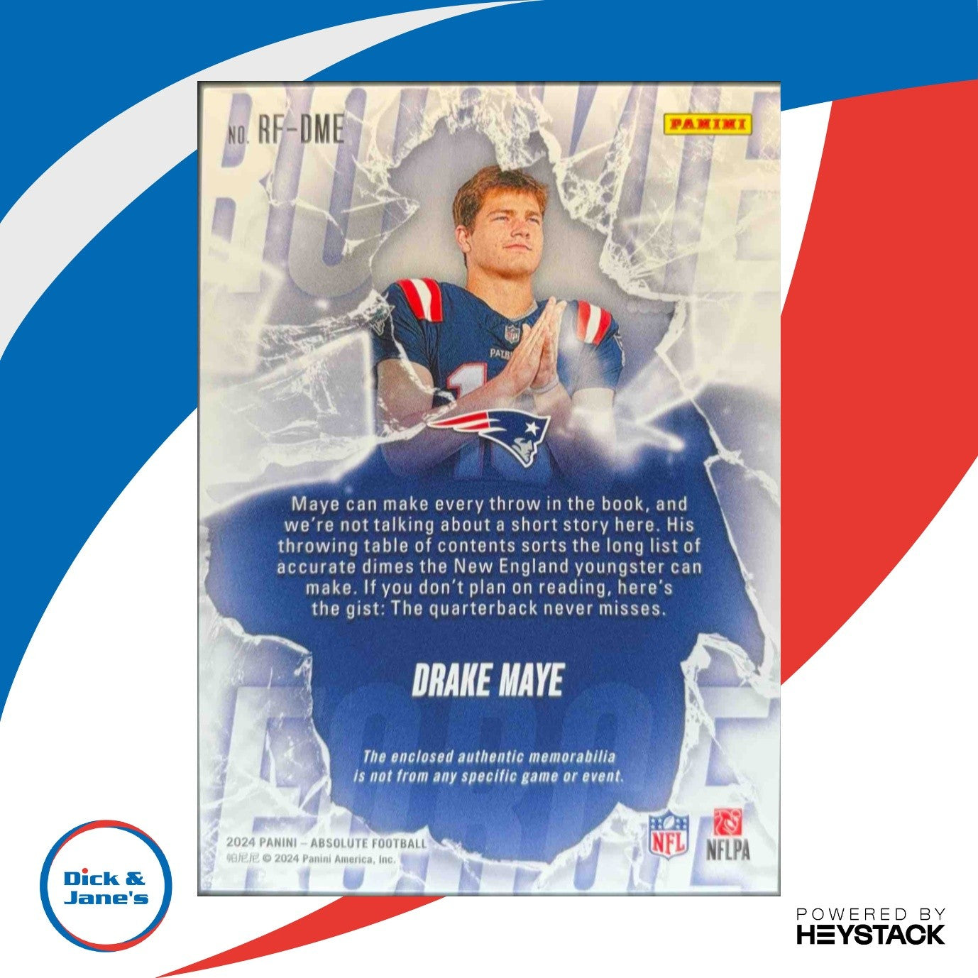 2024 Panini Absolute Drake Maye Rookie Force #RF-DME Memorabilia RC