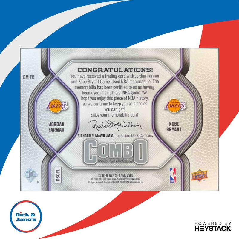 2009-10 SP Game Used Jordan Farmar / Kobe Bryant Combo Materials /499 Lakers