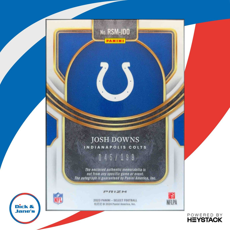 2023 Panini Select Josh Downs Rookie Signature Memorabilia Prizm 45/199 RC Colts