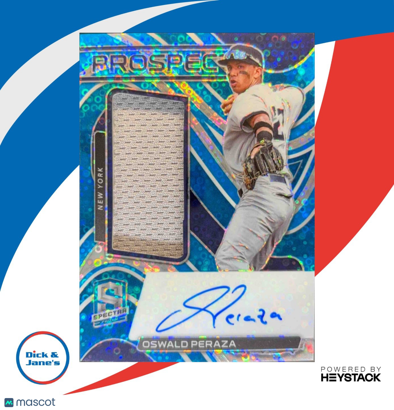 2022 Panini Chronicles Oswald Peraza Spectra Prospect Jersey Auto Neon Blue /75