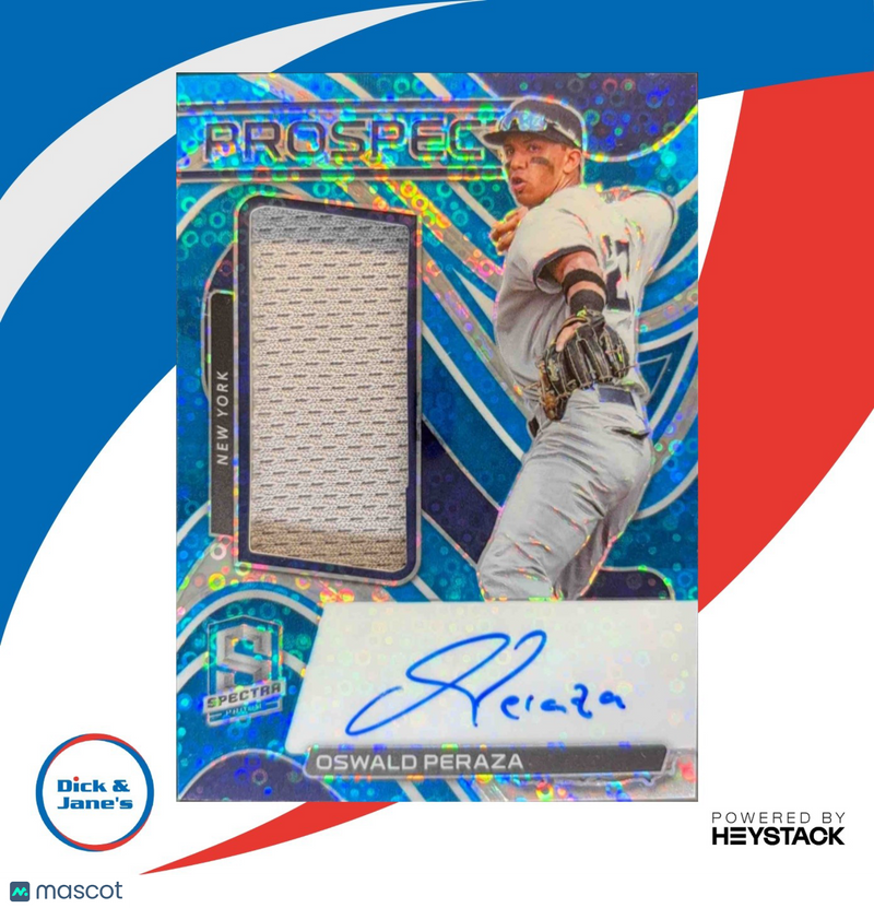 2022 Panini Chronicles Oswald Peraza Spectra Prospect Jersey Auto Neon Blue /75