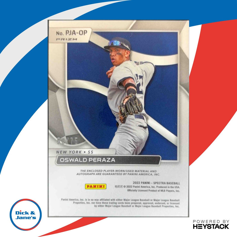 2022 Panini Chronicles Oswald Peraza Spectra Prospect Jersey Auto Neon Blue /75