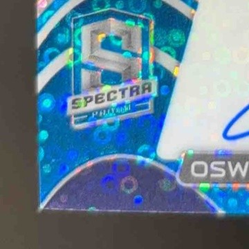2022 Panini Chronicles Oswald Peraza Spectra Prospect Jersey Auto Neon Blue /75
