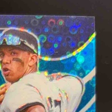 2022 Panini Chronicles Oswald Peraza Spectra Prospect Jersey Auto Neon Blue /75