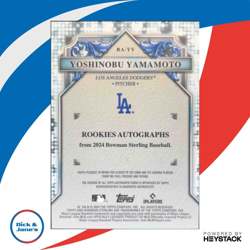 2024 Bowman Sterling Yoshinobu Yamamoto Rookie Auto Blue Refractor 09/25 Dodgers