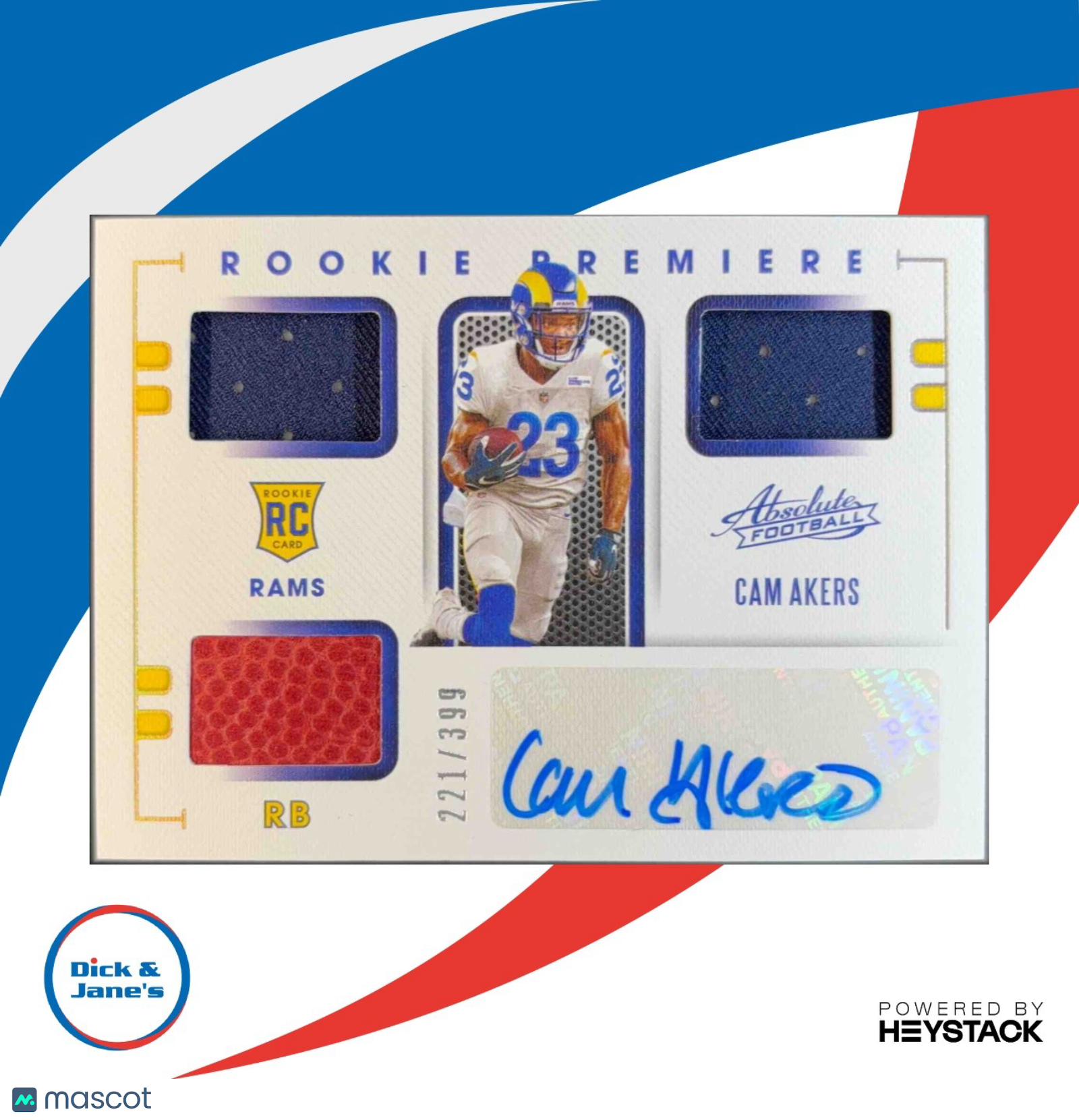 2020 Panini Absolute Cam Akers 221/399 Memorabilia Rated Prospect Auto Rookie
