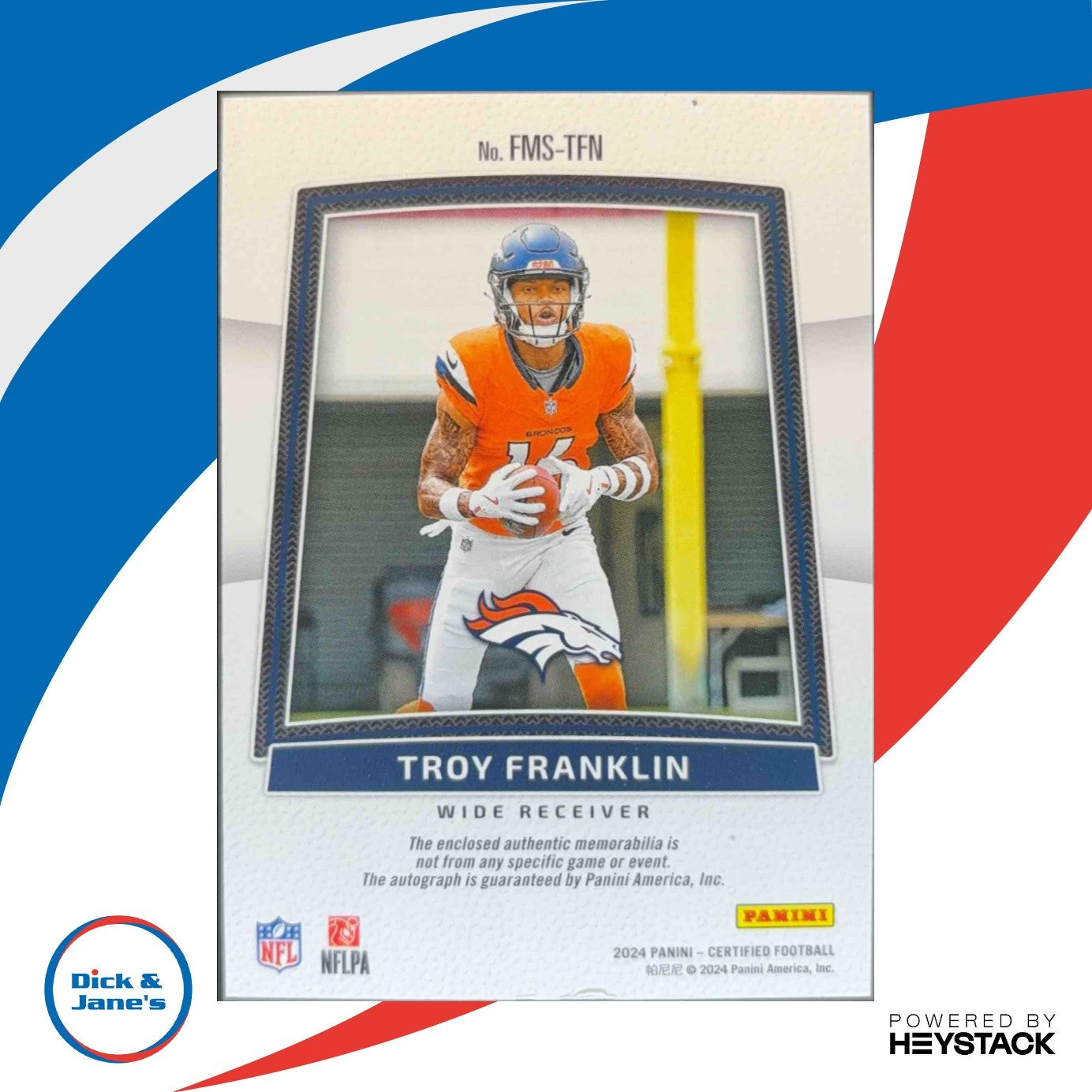 2024 Panini Certified Troy Franklin Freshman Fabric Mirror Signatures 80/399 Mem