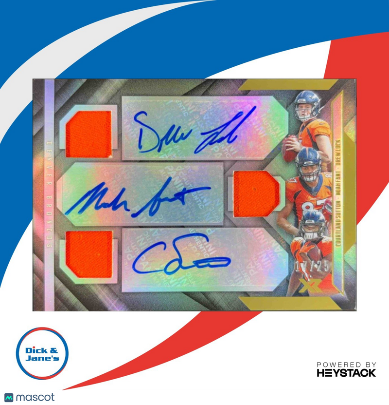 2019 Panini XR Courtland Sutton Drew Lock Noah Fant Triple Auto Mem 17/25 Denver