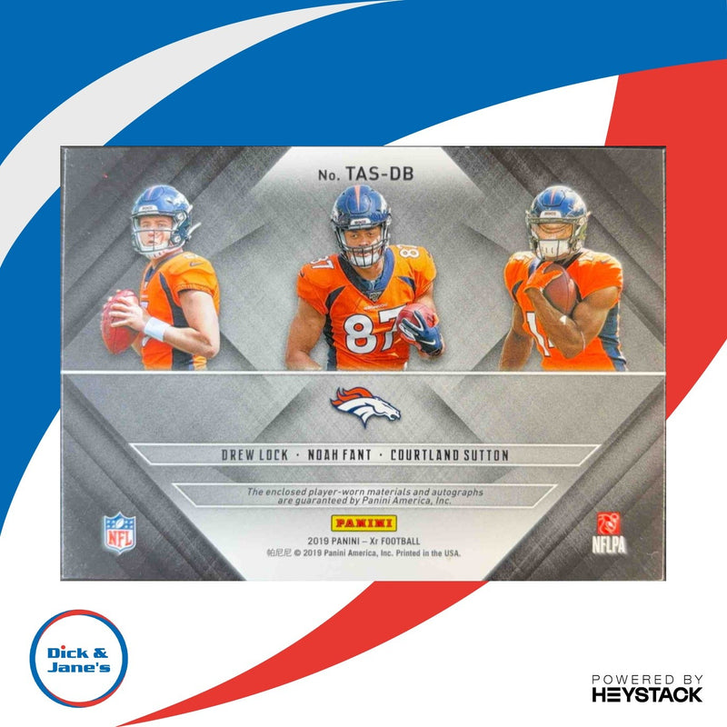 2019 Panini XR Courtland Sutton Drew Lock Noah Fant Triple Auto Mem 17/25 Denver